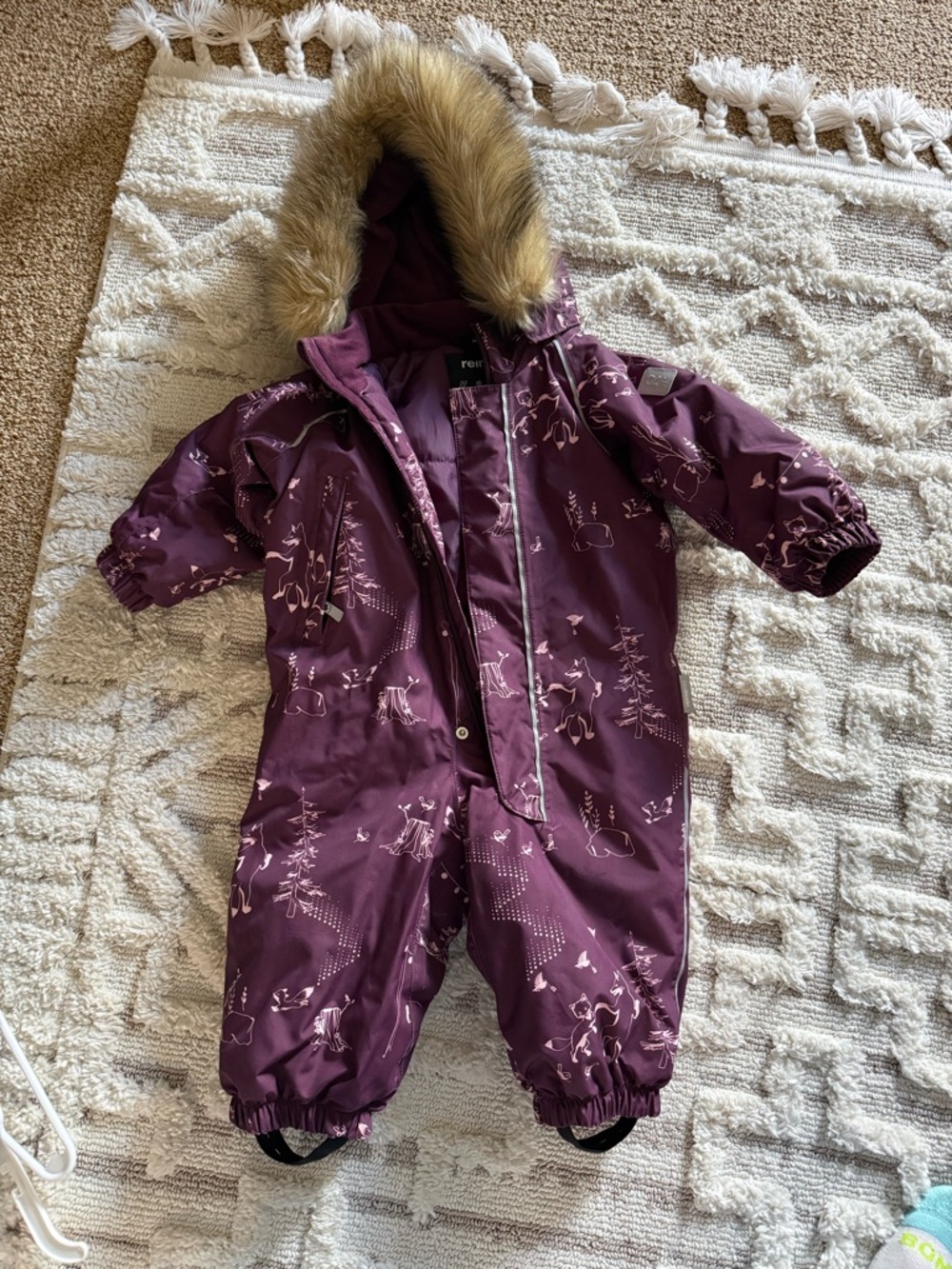 Purple Kids' Winter Snowsuit with Faux Fur Hood